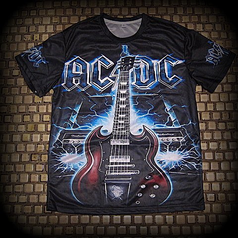 AC DC - High Voltage  - Two Sided All Over Printed - Soft / Polyester / Spandex T-Shirt